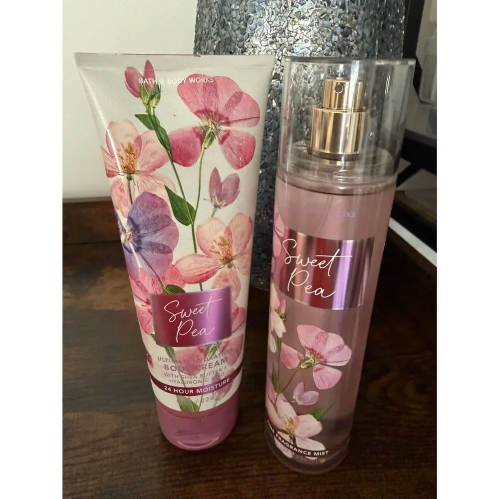 Bath & Body Works Sweet Pea Fragrance Mist & Body Cream Set Women New